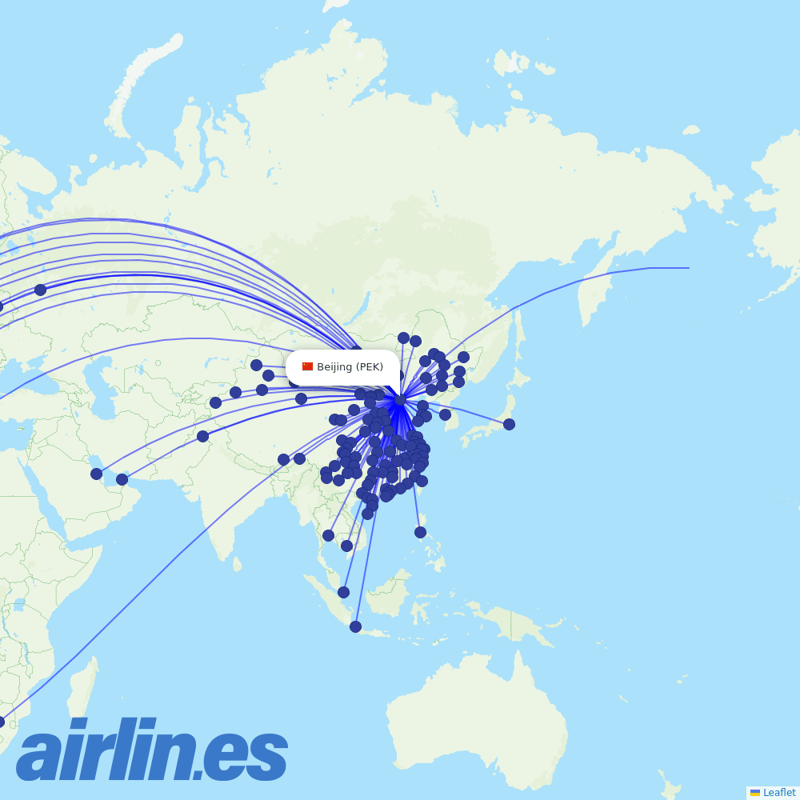 Air China from Beijing Capital International Airport destination map