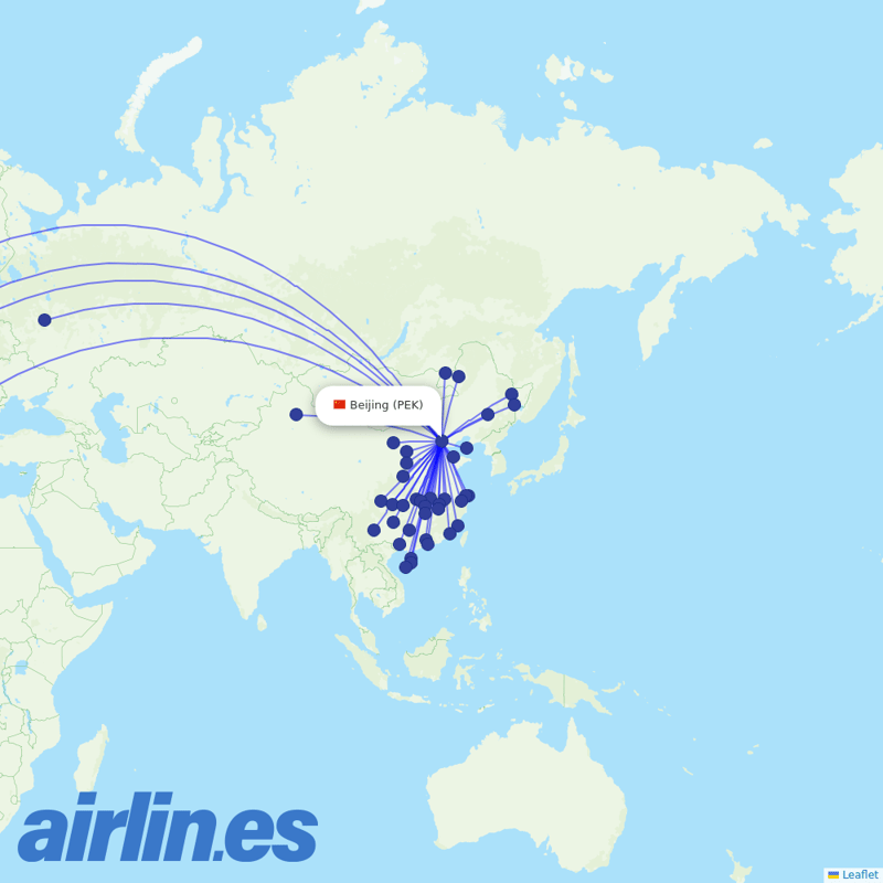 Hainan Airlines from Beijing Capital International Airport destination map