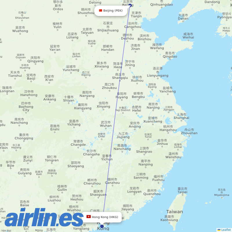 Hong Kong Airlines from Beijing Capital International Airport destination map