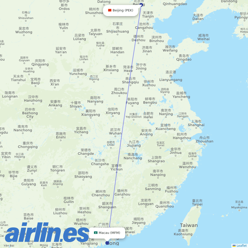 Air Macau from Beijing Capital International Airport destination map