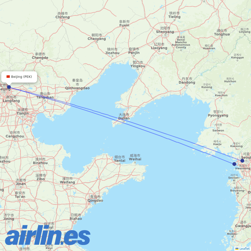 Asiana Airlines from Beijing Capital International Airport destination map