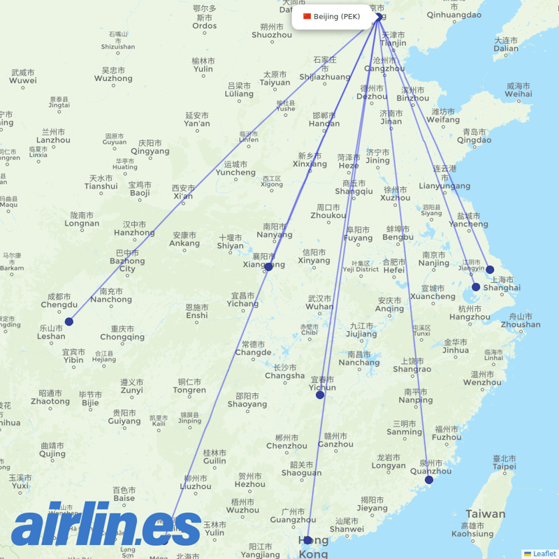 Shenzhen Airlines from Beijing Capital International Airport destination map