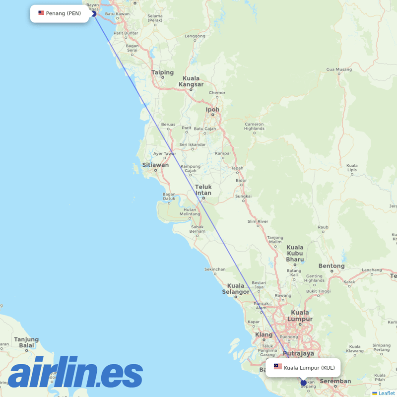 Malaysia Airlines from Penang International destination map