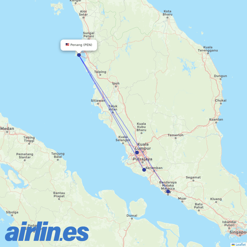 Batik Air Malaysia from Penang International destination map