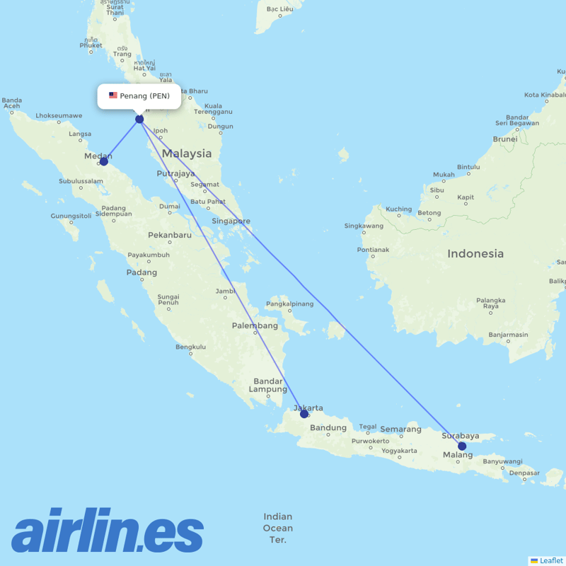 Indonesia AirAsia from Penang International destination map