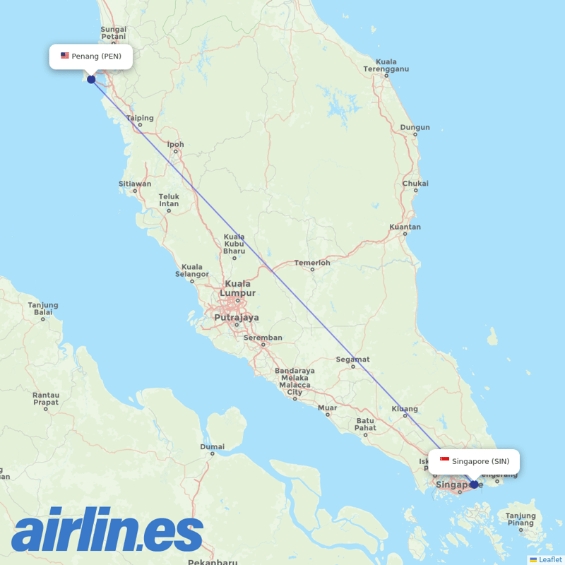 Singapore Airlines from Penang International destination map