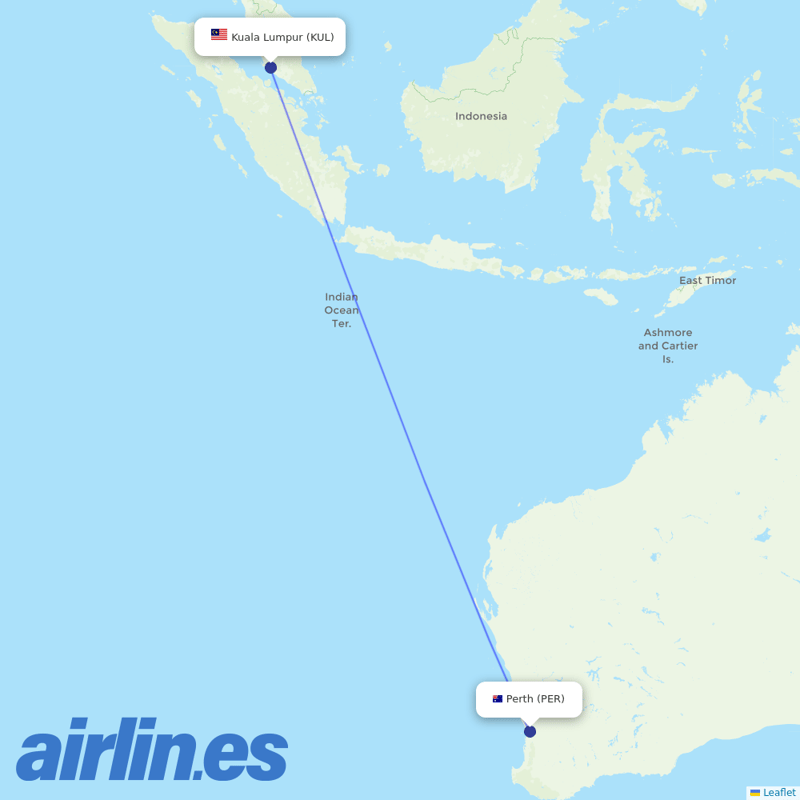 AirAsia X from Perth International destination map