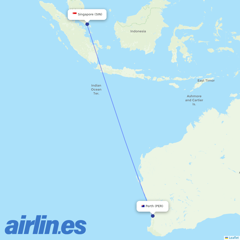 Singapore Airlines from Perth International destination map