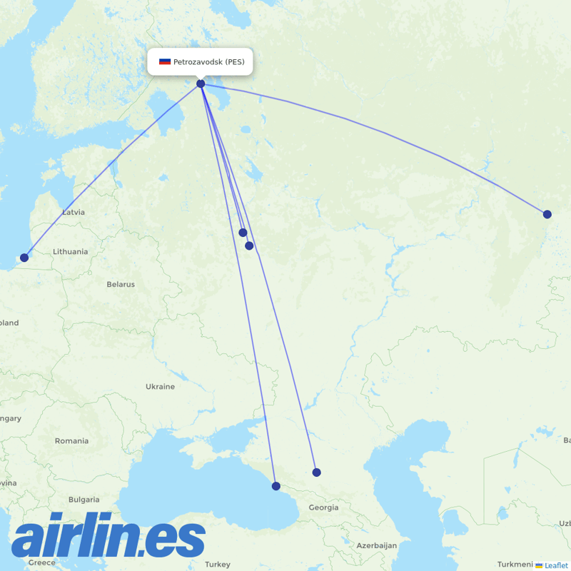 Severstal Aircompany from Petrozavodsk Airport destination map