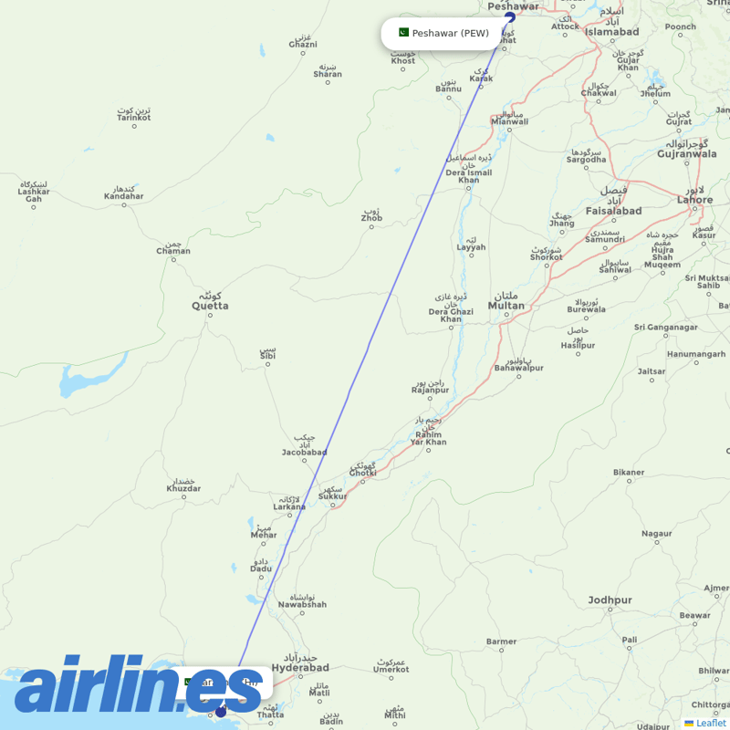 Air Arabia Jordan from Peshawar destination map