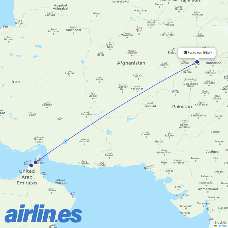 Air Arabia from Peshawar destination map