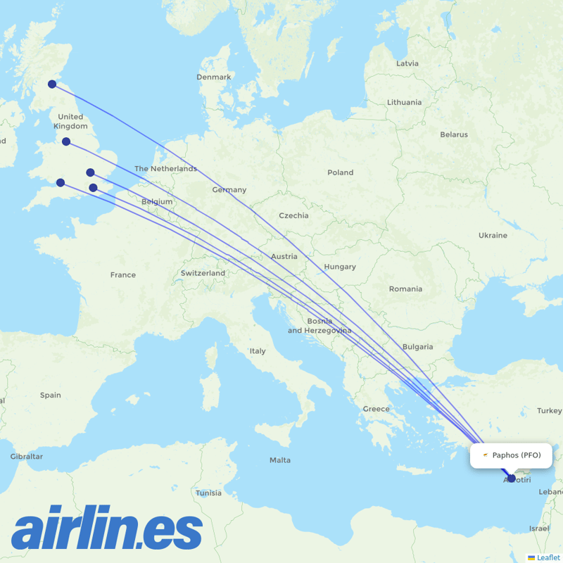 easyJet from Paphos International Airport destination map