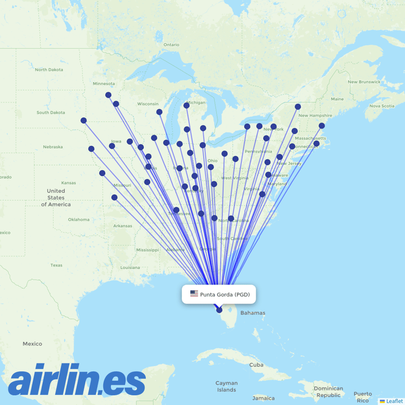 Allegiant Air from Charlotte County-Punta Gorda Airport destination map
