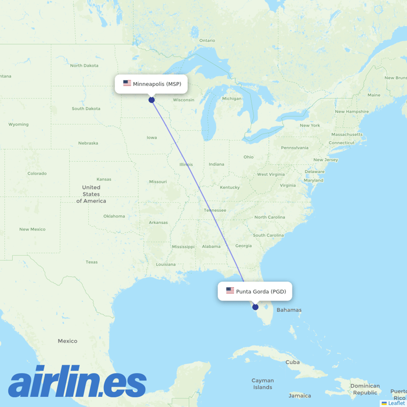 Sun Country Airlines from Charlotte County-Punta Gorda Airport destination map