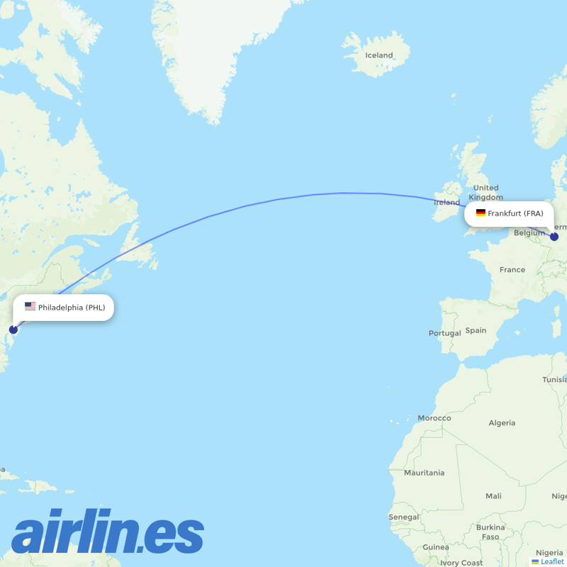 Airbus Transport International from Philadelphia International Airport destination map