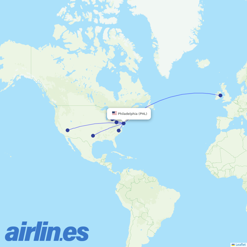 Aer Lingus from Philadelphia International Airport destination map