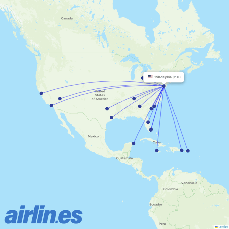 Spirit Airlines from Philadelphia International Airport destination map