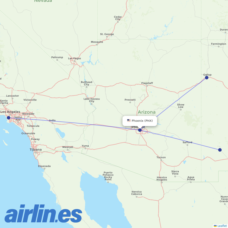 Advanced Air from Phoenix Sky Harbor International destination map