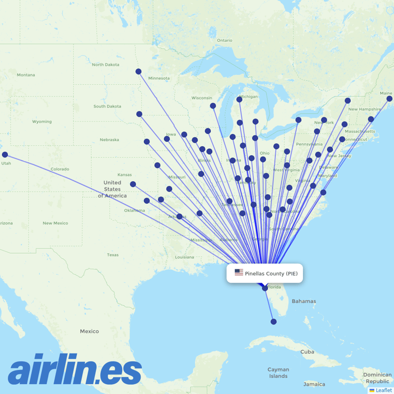 Allegiant Air from St. Pete–Clearwater International Airport destination map