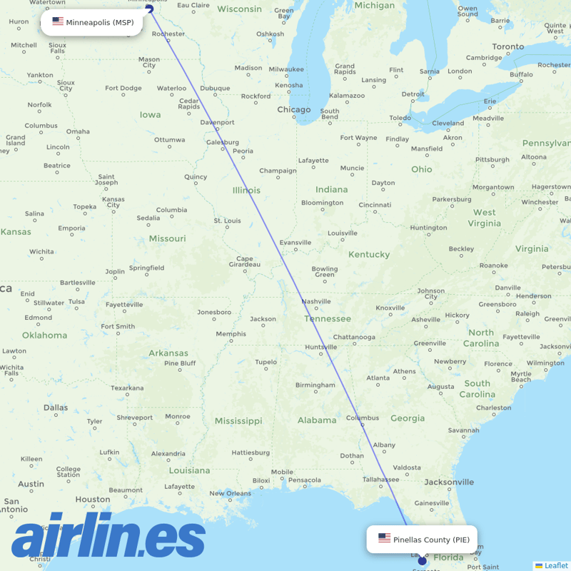 Sun Country Airlines from St. Pete–Clearwater International Airport destination map