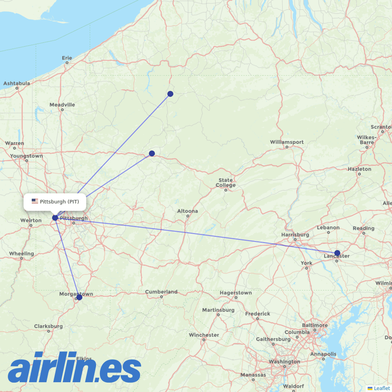 Southern Airways Express from Pittsburgh Airport destination map