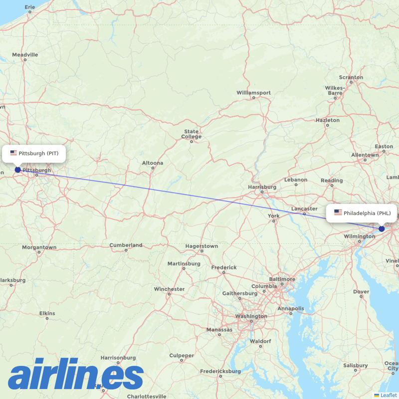 Aer Lingus from Pittsburgh Airport destination map