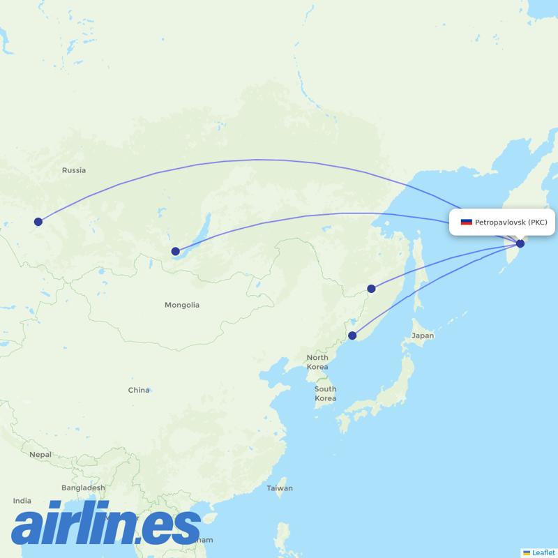 S7 Airlines from Petropavlovsk-Kamchatsky Airport destination map