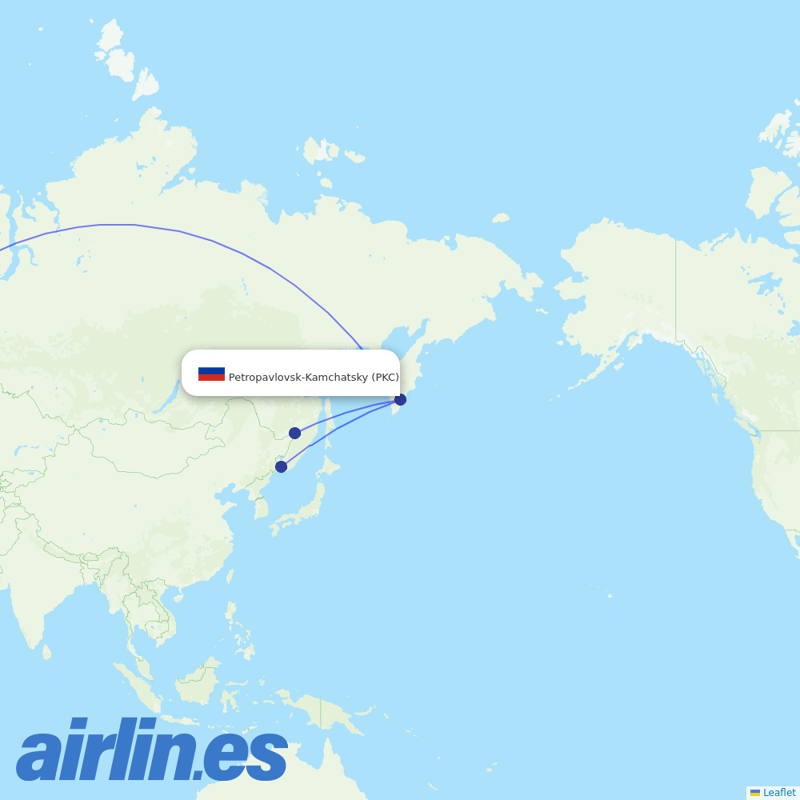 Aeroflot from Petropavlovsk-Kamchatsky Airport destination map