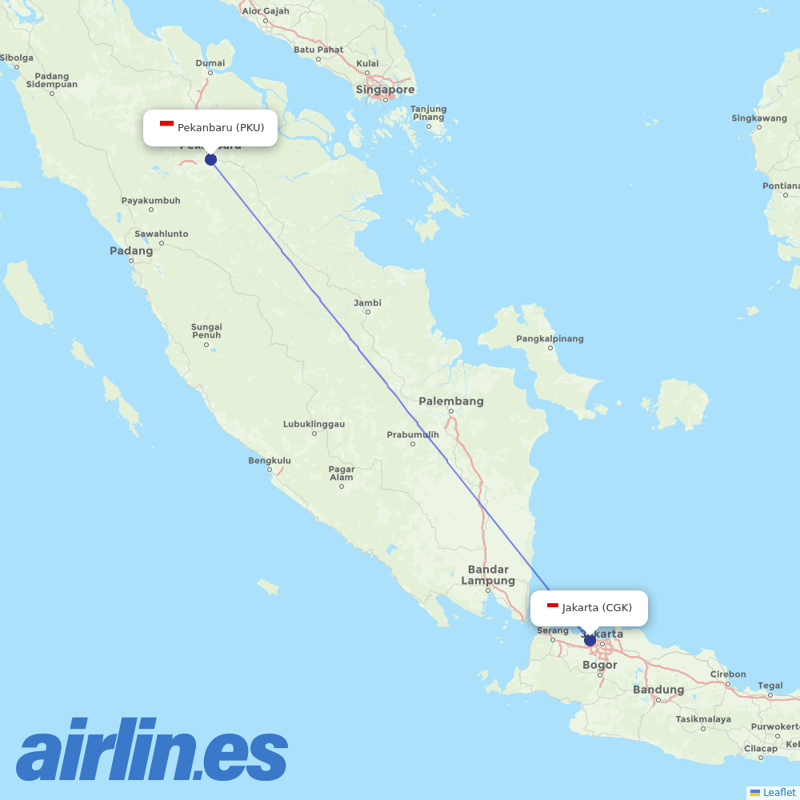 Garuda Indonesia from Sultan Syarif Kasim Ii destination map