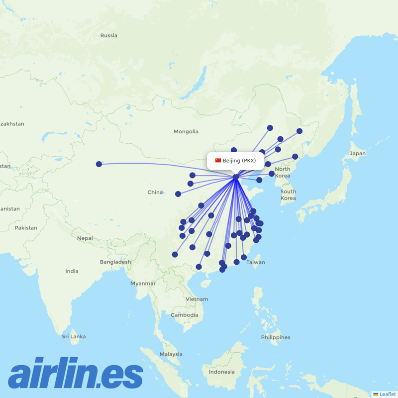 Air China from Daxing International Airport destination map