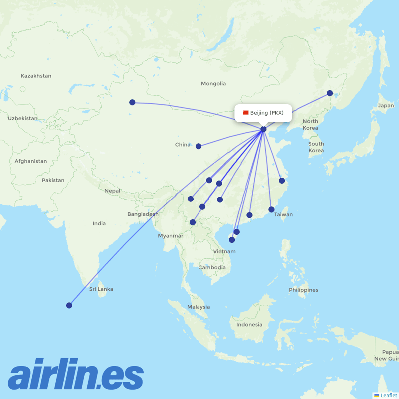 Beijing Capital Airlines from Daxing International Airport destination map