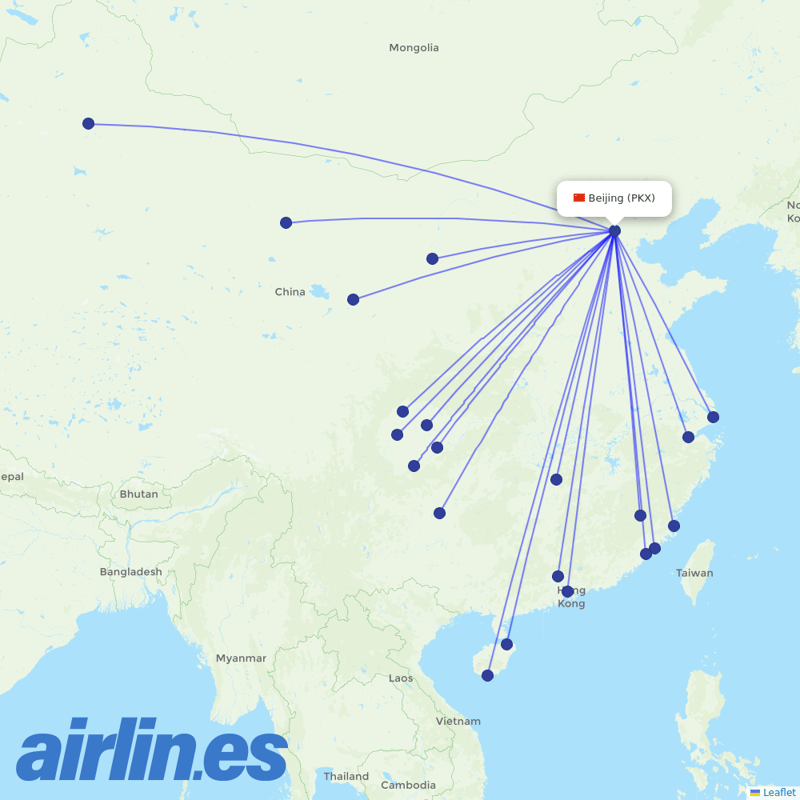 Xiamen Airlines from Daxing International Airport destination map