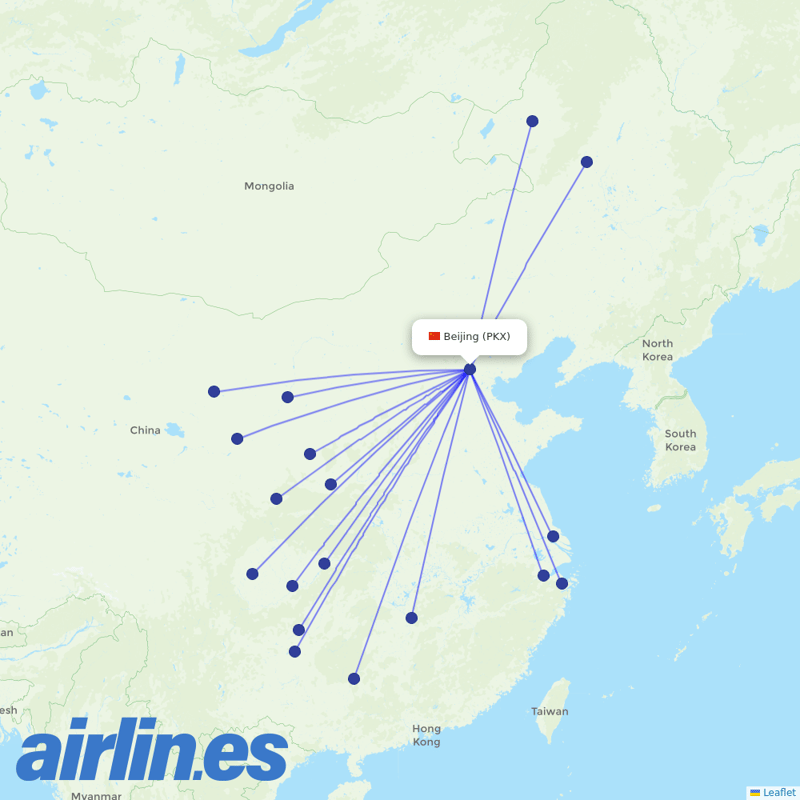 Hebei Airlines from Daxing International Airport destination map