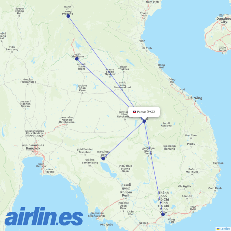 Lao Airlines from Pakse destination map