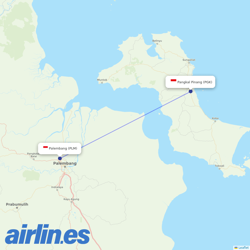 Nam Air from Sultan Mahmud Badaruddin Ii destination map