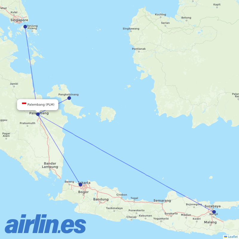 Lion Air from Sultan Mahmud Badaruddin Ii destination map