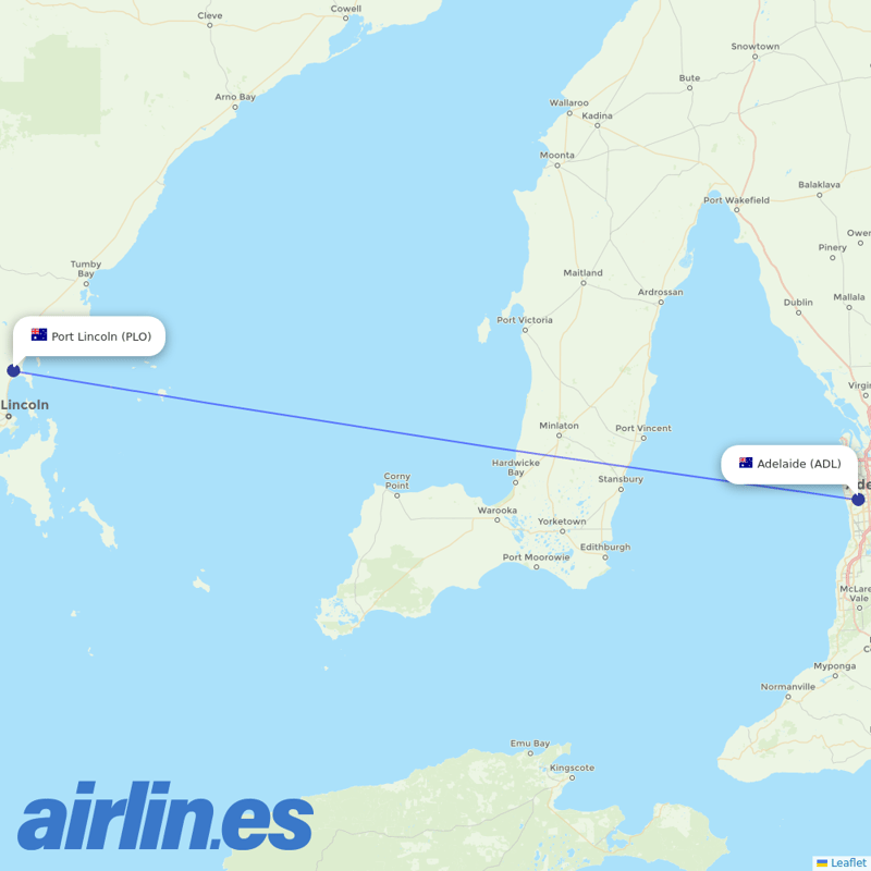 Qantas from Port Lincoln destination map