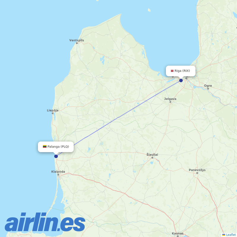Air Baltic from Palanga Intl destination map