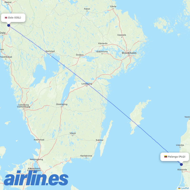 Norwegian Air from Palanga Intl destination map