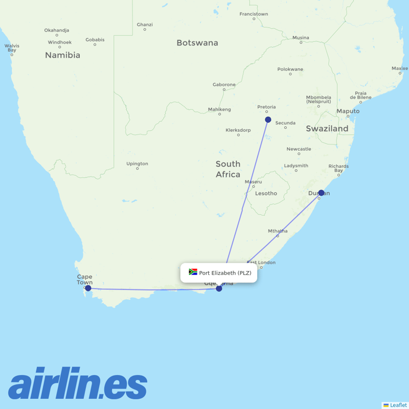 Airlink (South Africa) from Port Elizabeth destination map
