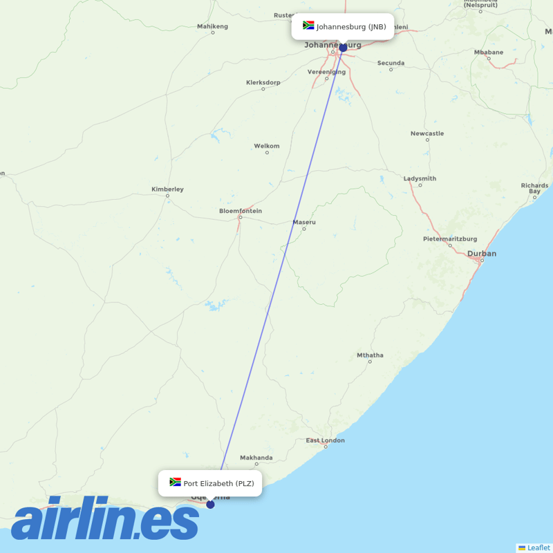 CemAir from Port Elizabeth destination map