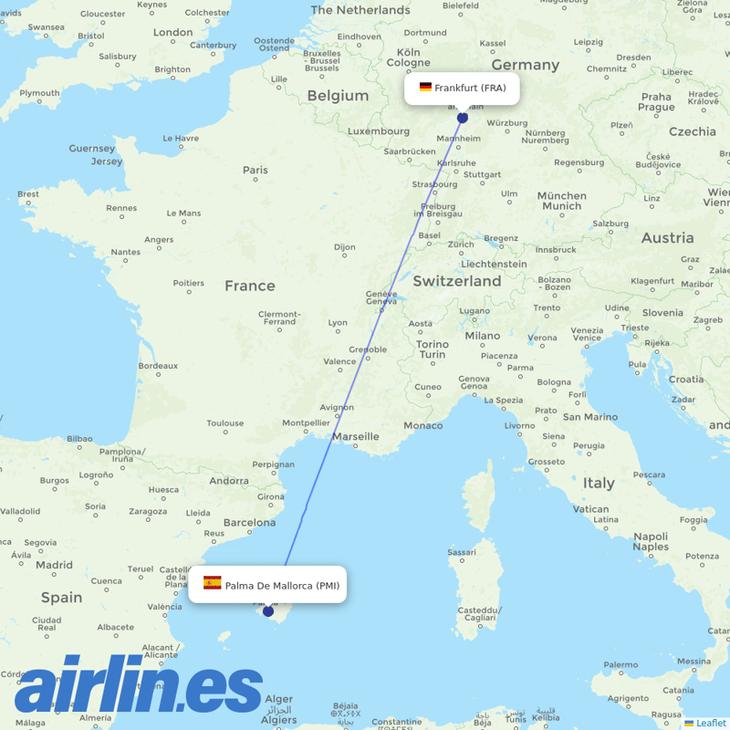 Airbus Transport International from Palma De Mallorca Airport destination map