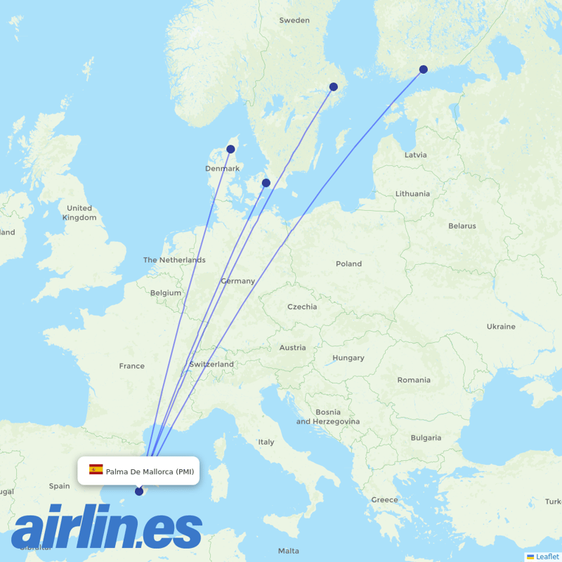 Norwegian Air Intl from Palma De Mallorca Airport destination map