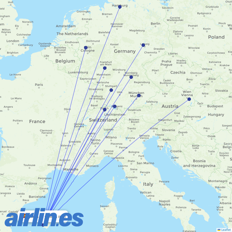 Condor from Palma De Mallorca Airport destination map