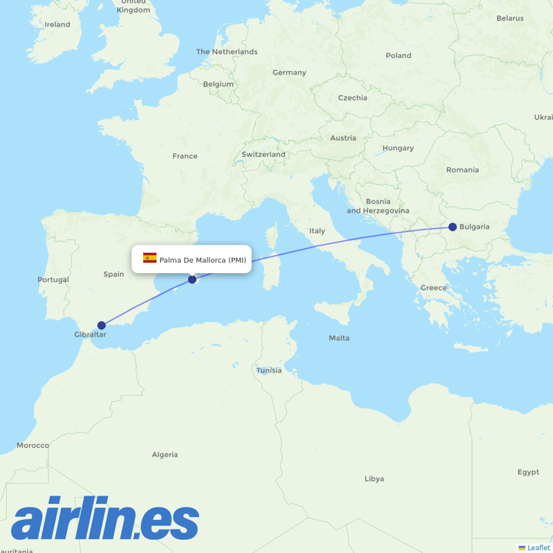 Bulgaria Air from Palma De Mallorca Airport destination map