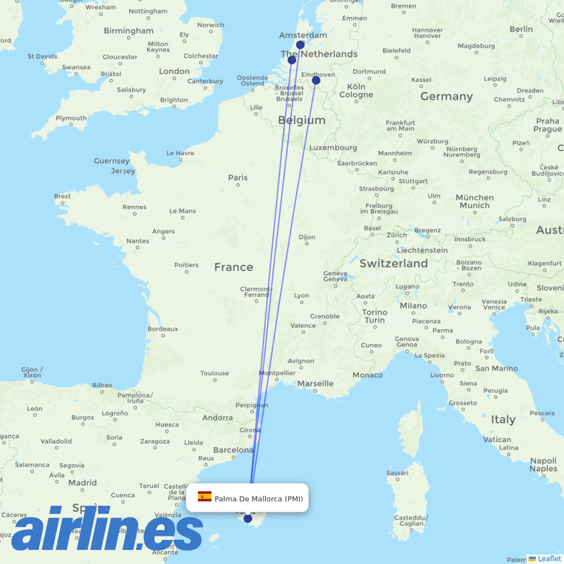 Transavia from Palma De Mallorca Airport destination map