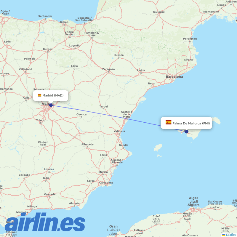 Iberia Express from Palma De Mallorca Airport destination map