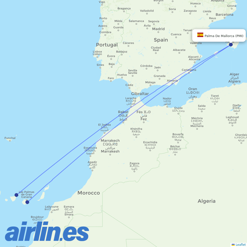 Binter Canarias from Palma De Mallorca Airport destination map