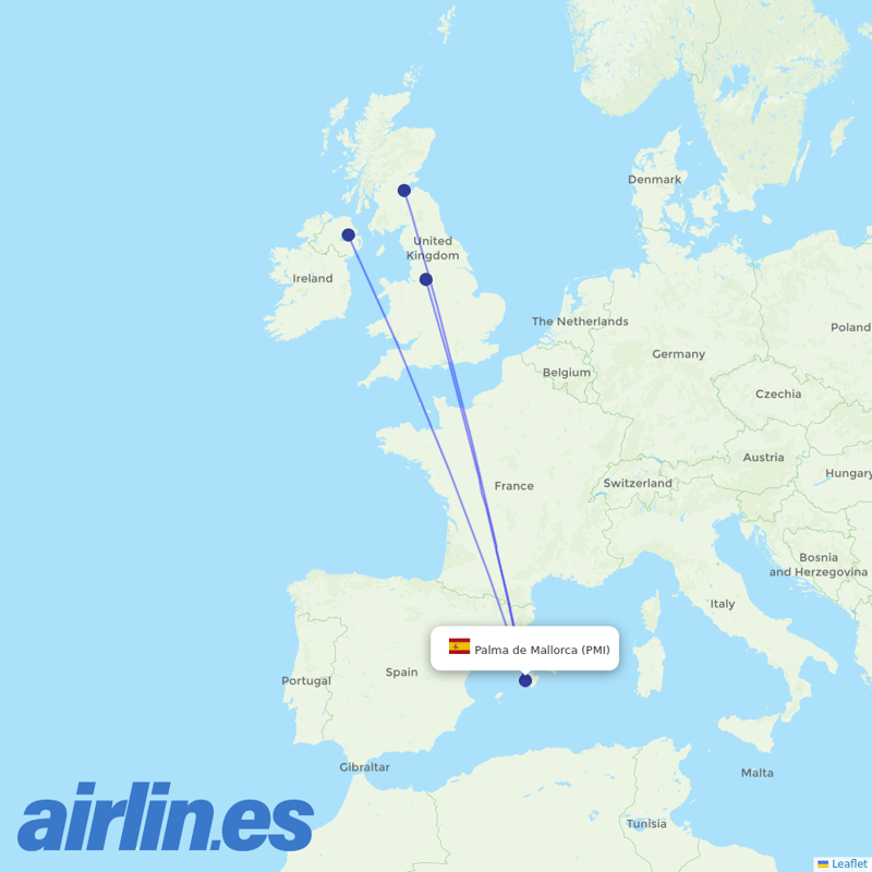 Ryanair UK from Palma De Mallorca Airport destination map