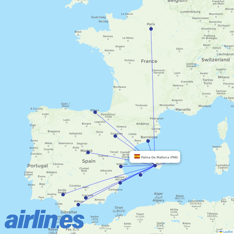 Air Europa from Palma De Mallorca Airport destination map